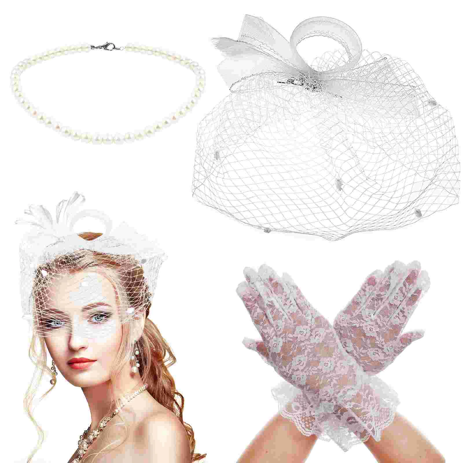 

Hair Accessories Retro Veil Headdress Miss Necklaces Wedding Bride Costume