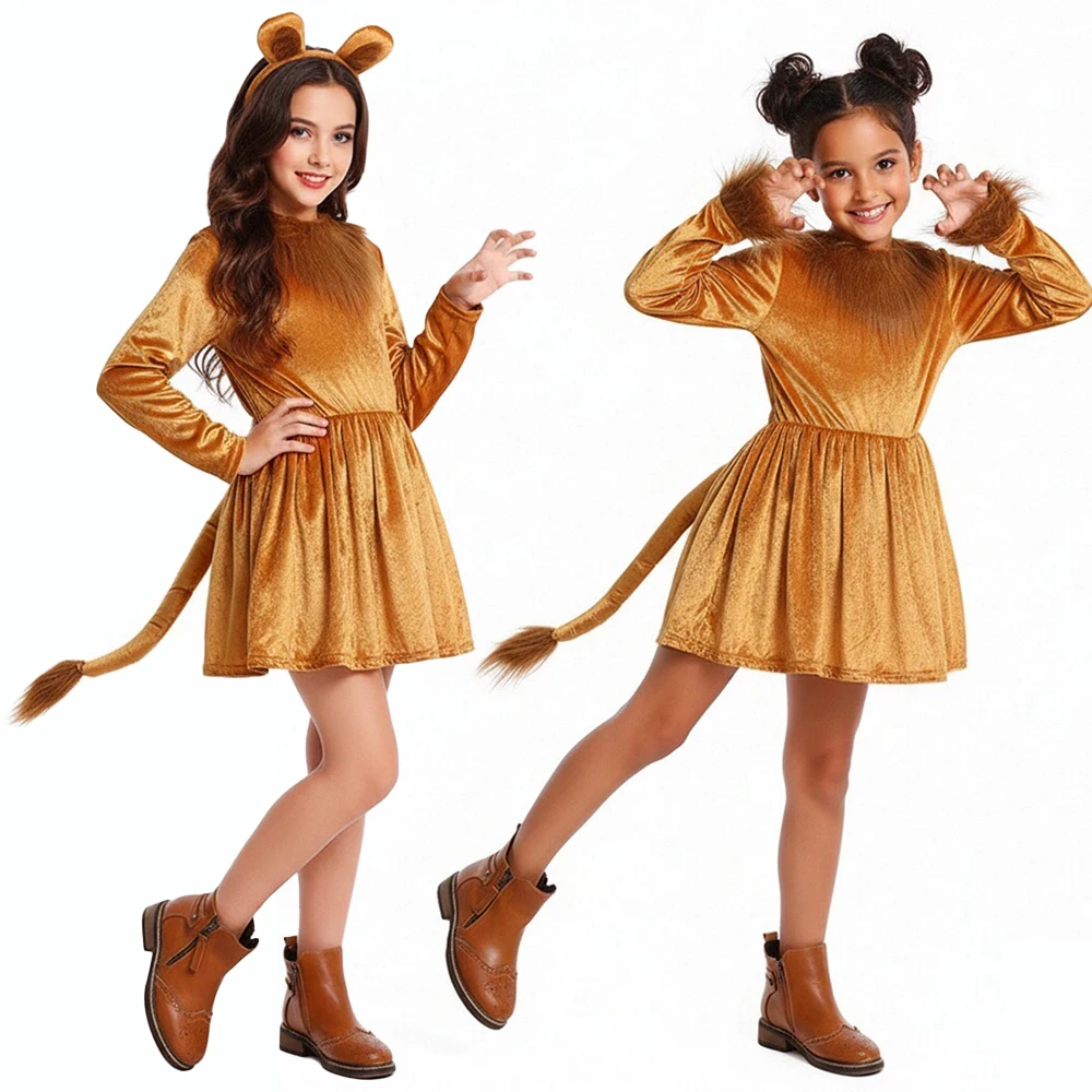

Cute Little Lion Costumes Dress Set June 1St Festival Party Stage Performance Outfit King of The Enchanted Forest Roleplay Dress