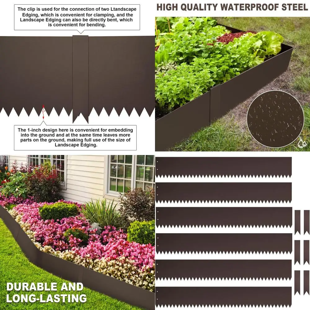 

Ландшафтная окантовка из оцинкованной стали длиной 40 дюймов x 6 дюймов, упаковка из 6 зажимов для газона, цветочных кроватей, двора (коричневая)