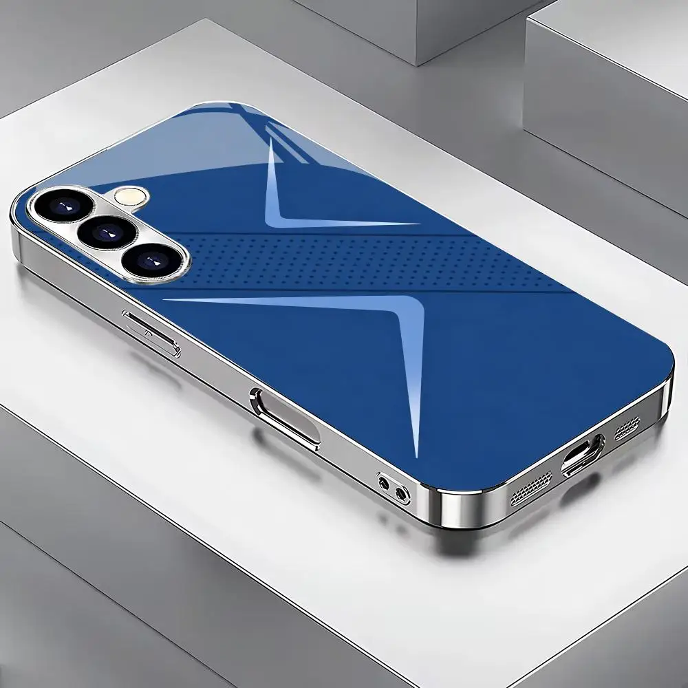 Blue textured electroplated glass phone case suitable for Samsung Galaxy S26 S25 S24 S23 S22 S20 FE/Ultra/Plus anti drop