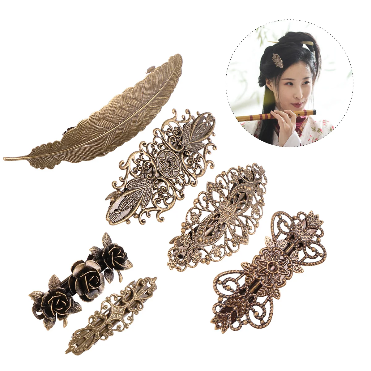 

6Pcs Vintage Hair Clips Copper Hairpins for Women European Style Retro Hair Accessories Wedding Birthday Party Headdress