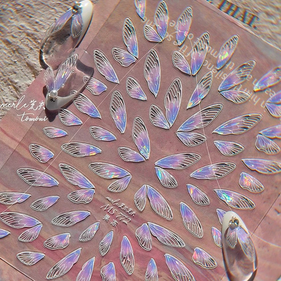 

Transparent Pink Gradual Wing Feather Housefly Wings Angel Flower Star Jelly Shiny Rhinestones Nail Art Stickers Manicure Decals