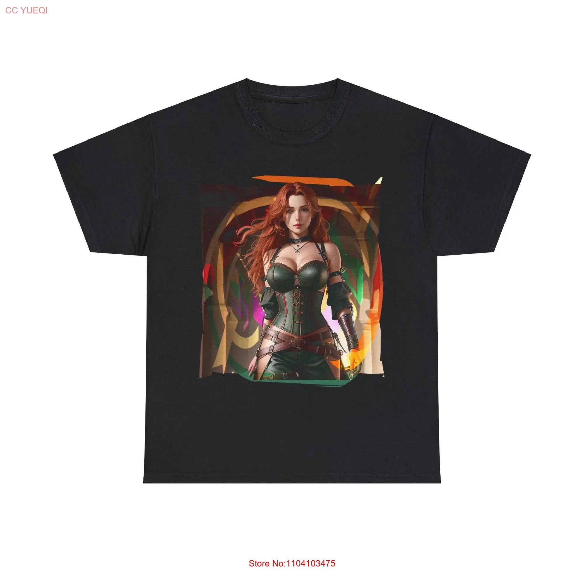 Woman Druid in Leather Corset and Belts RPG Fantasy DnD Character Cotton T Shirt Realistic long or short sleeves