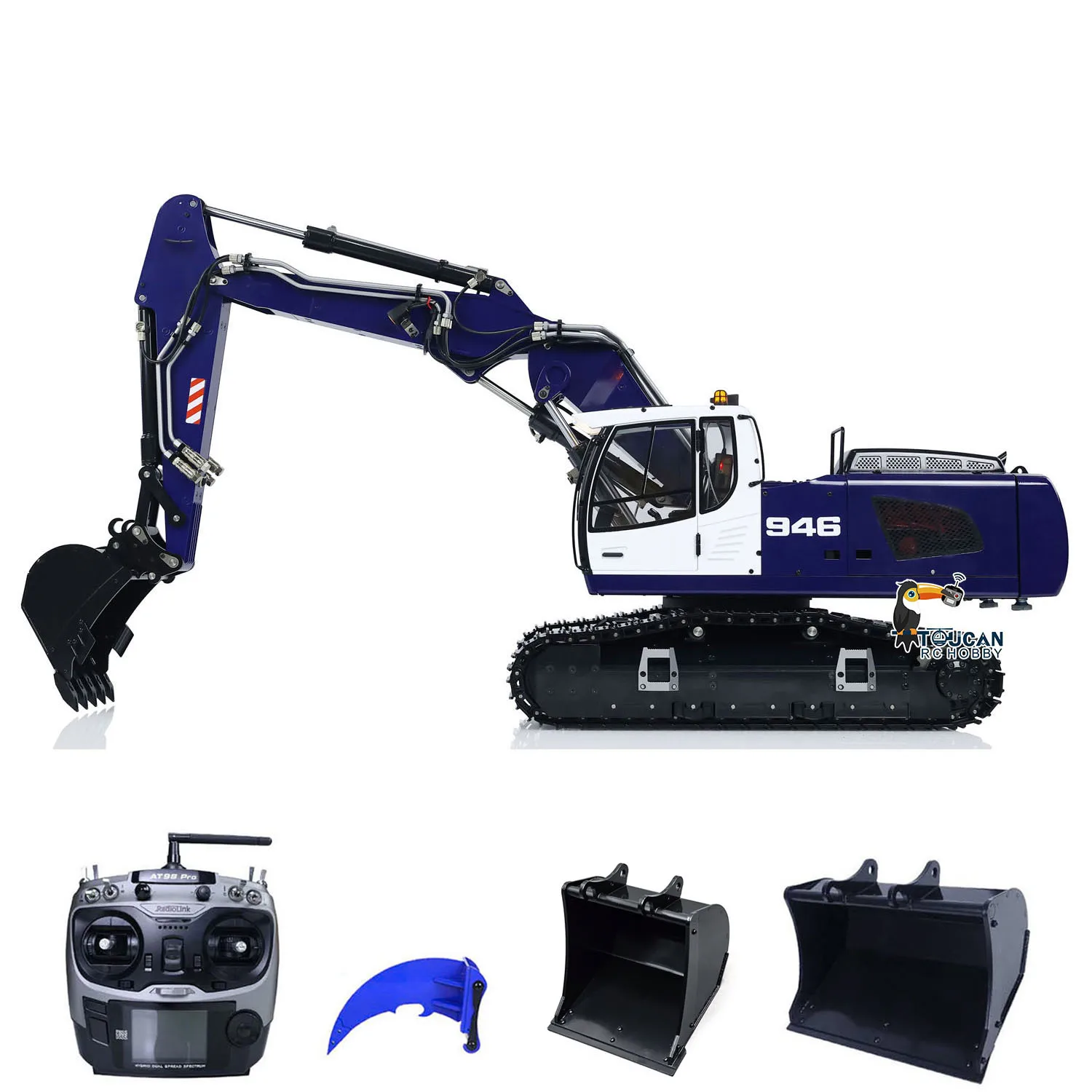 1/14 Metal 946 3-arm Hydraulic RC Excavator Radio Control Digger TOUCAN Trucks Cars Model Grab Bucket Ripper Toy for Boy TH23281