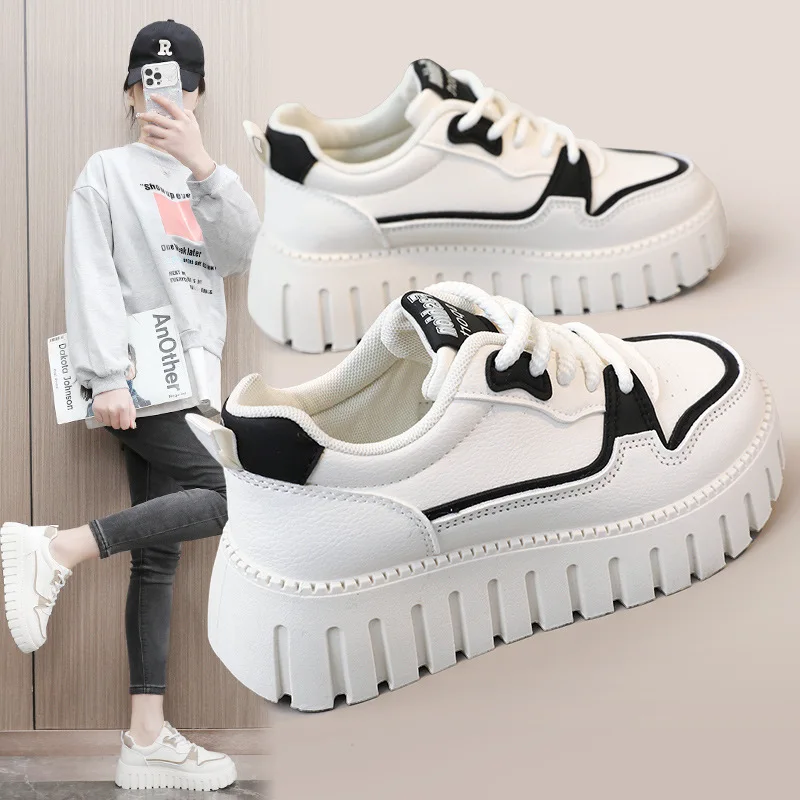 

Womens Vulcanize Shoes Thick Bottom Wedges Breathable Colorblock Sneakers Durable Street Style for Spring and Summer