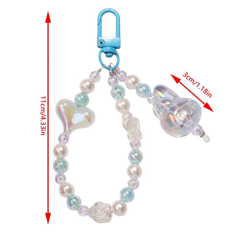 Cute Butterfly Flower Keychains For Women Sweet Acrylic Colorful Beaded Keyring Bag Decoration Earphone Case Pendant Accessories