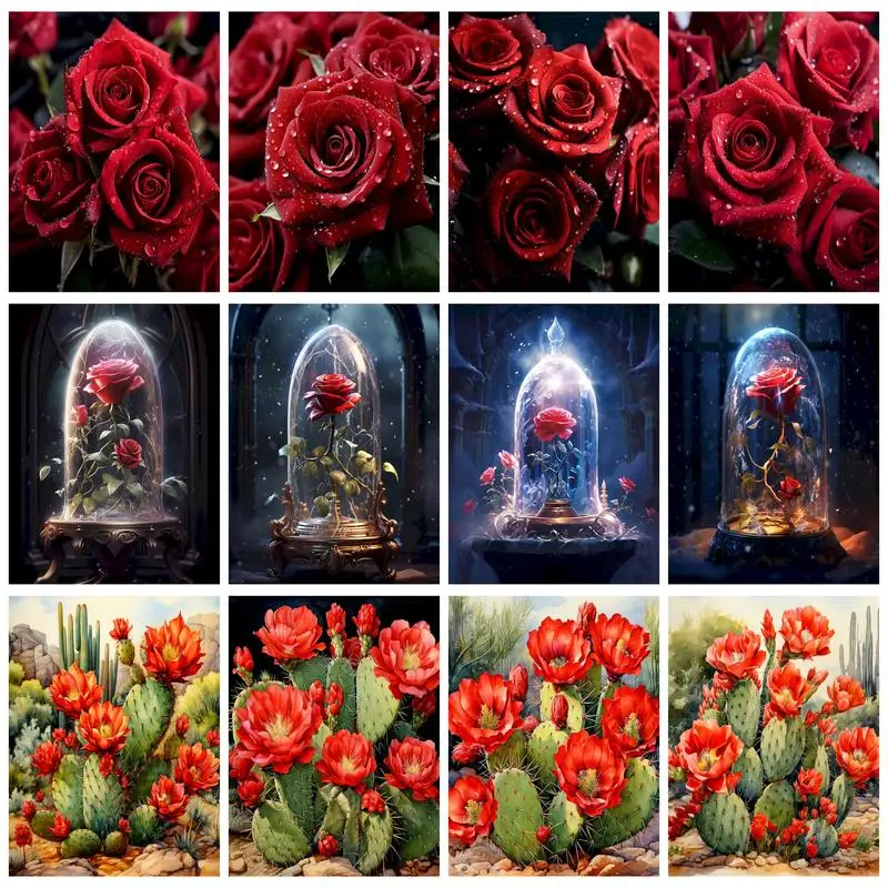 

RUOPOTY 5D DIY Diamond Painting Flower Full Square/Round Embroidery Mosaic Needlework Decor For Home