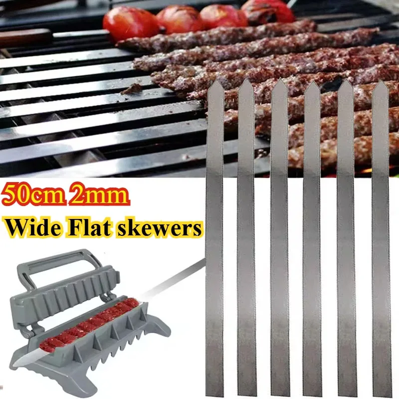 Szpikulce do grilla ze stali nierdzewnej o szerokości 50 cm bez drewnianego uchwytu Shish Kebab Tureckie perskie grille Koubideh Iran Brazylijski Europejski