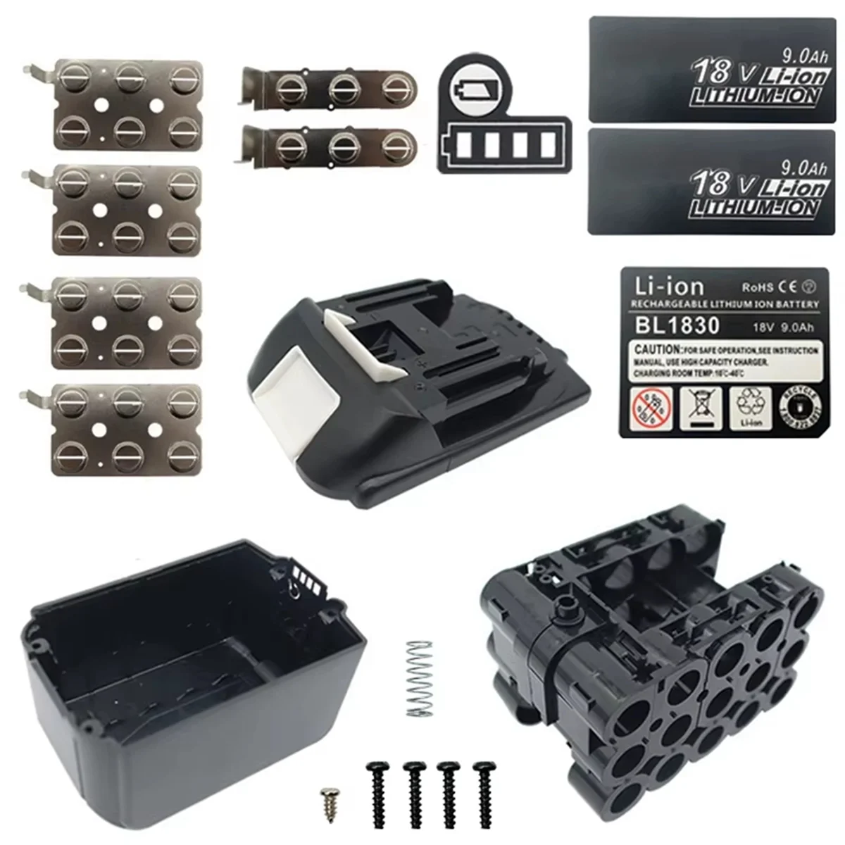 A83Z BL1890B Lithium Ion Battery Plastic Case 15X18650 for 18V Li-Ion Battery Pack Box Top Bottom Shell with Sticker