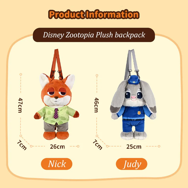 47CM Big-Size Disney Plush Doll Backpack Zootopia Judy Nick Plush Doll Disney Park Cute Girl Bag Winnie the Pooh Donald Duck