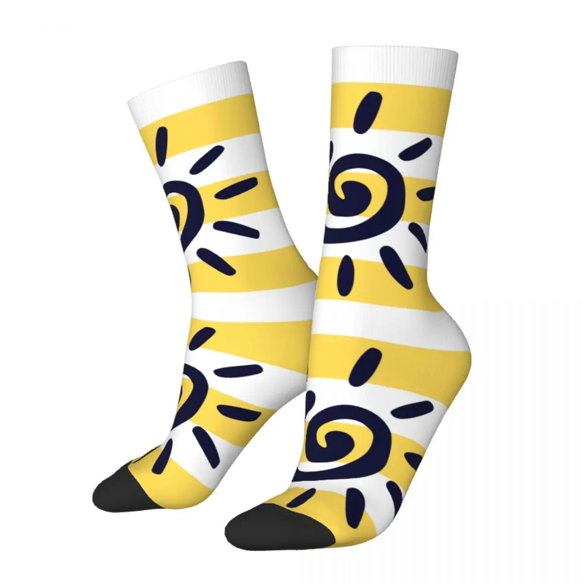 Fashion Yellow Navy Blue Spiral Sun Basketball Socks Nordic Polyester Crew Socks for Women Men Non-slip