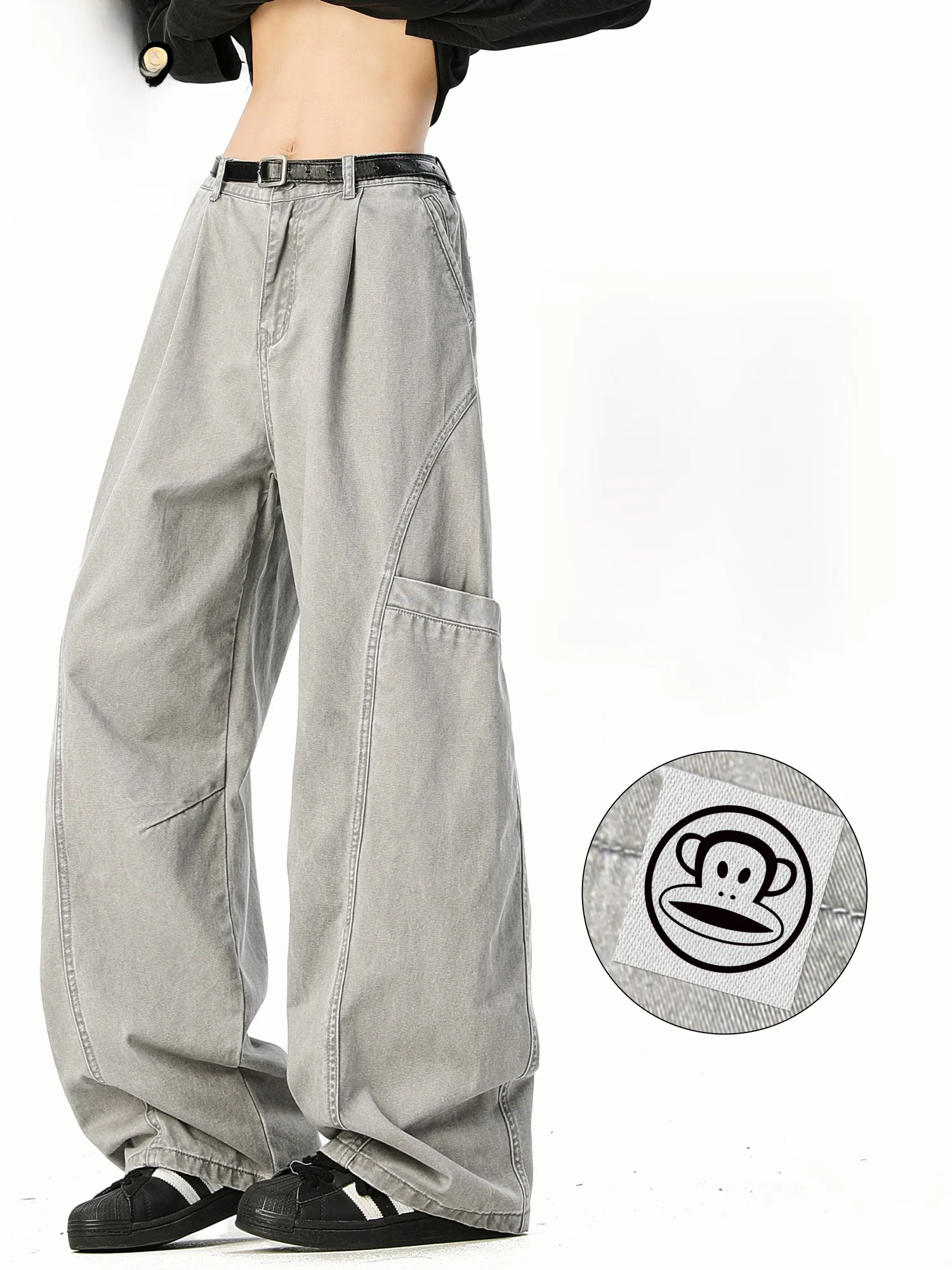 

Мужские повседневные брюки Paul Frank American Style свободного кроя с широкими штанинами из хлопка, прямые брюки для молодежи, весенняя коллекция