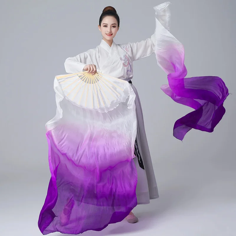 女性用ベリーダンスファンベール1組、グラデーションカラー、ダンサー、ステージパフォーマンス、本物のシルク、長い竹製ファン