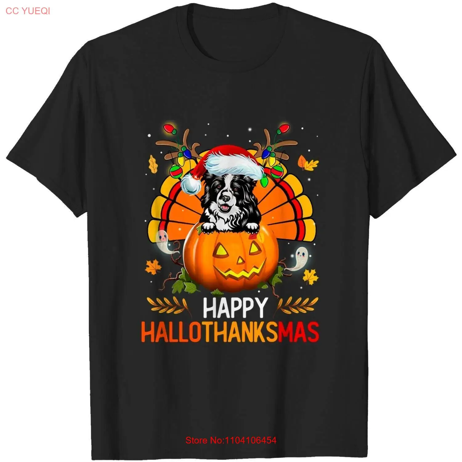 Border Collie Happy Hallothanksmas Halloween Thanksgiving T-Shirt