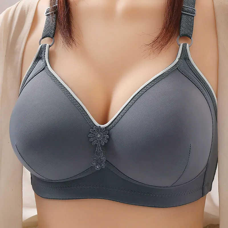 Smooth Push-Up Woman Bra No Underwire Daily Wear Three-Row Lady Back Closure Side Support Girl Extra Fat Middle-Aged Older Moms
