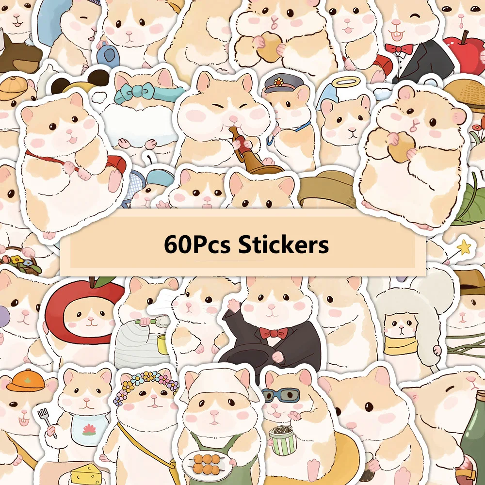 10/30/60Pcs Cartoon Cute Hamster Graffiti Stickers For Laptop Frideg Water Bottle Luggage Phone Waterproof Decals Animal Sticker