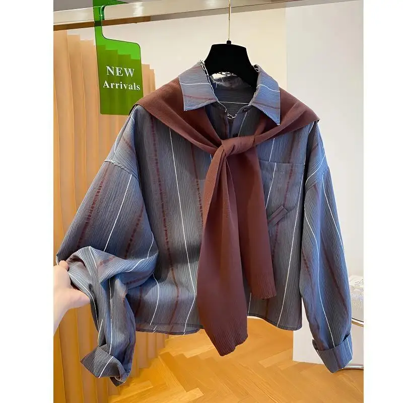 

New Spring Autumn Korean Striped awl Two-Piece Set Loose Men's irt Design Slimming Effect Long Sve Youth Faion