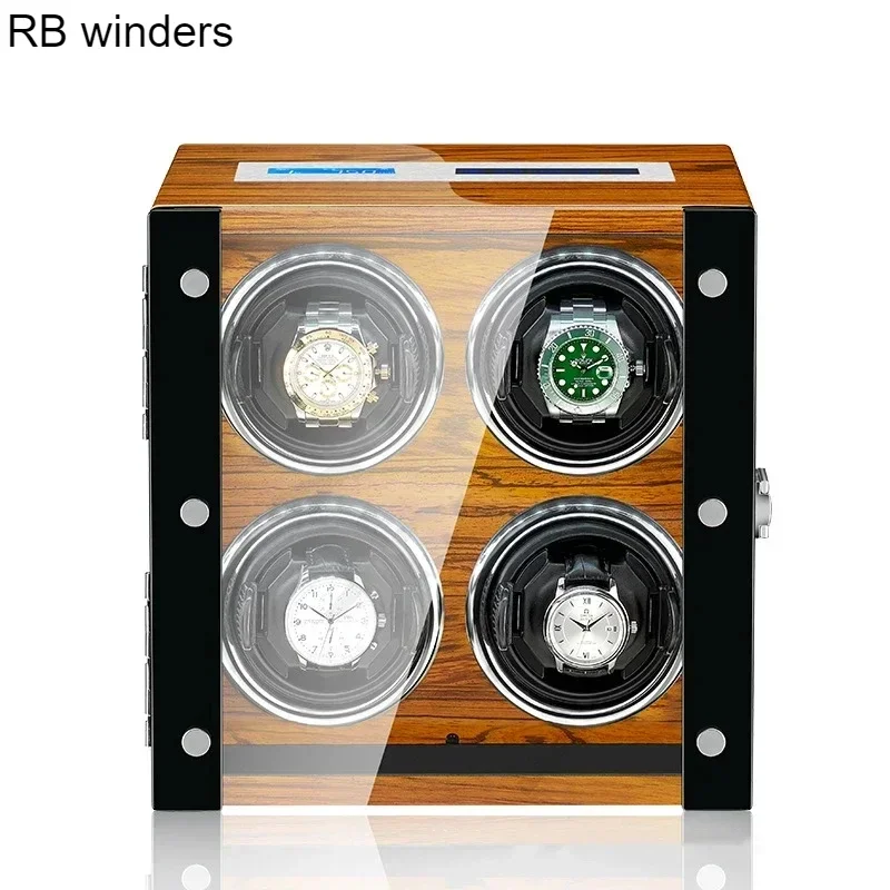 

Watch Winders Case Box Remote Control for Automatic watch 4 Slots Silent Wooden Case Watches box Organizer Customizable Logo OEM