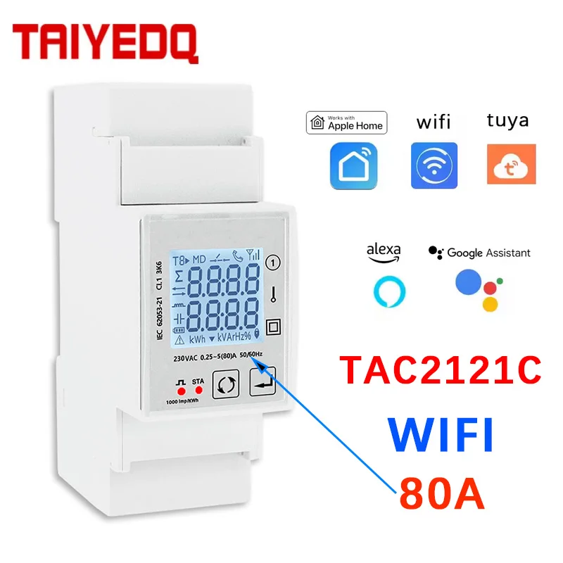 2P Wifi 80A Energy Meter Bidirectional Measurement Graffiti Connection Smart Meter High Precision TAC2121C