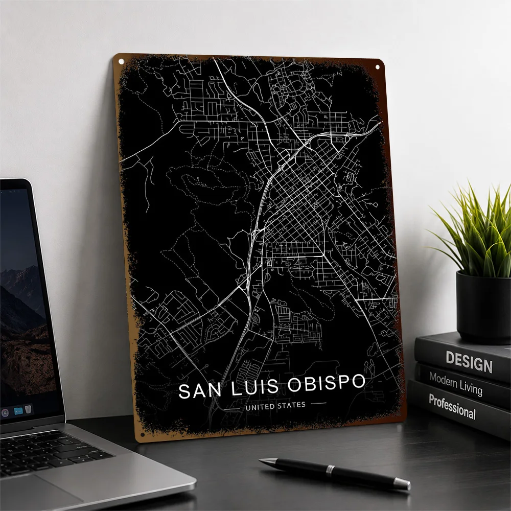 San Luis Obispo California Aluminum Poster Customized Metal Tin Sign City Network Layout Wall Art For Hallway As Birthday Gift