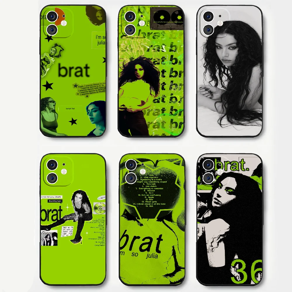 B-brat c-charli XCX Phone Case For IPhone 16 15 14 13 Pro Max 11 12 Mini 2022 Black Silicone Cover