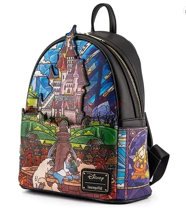 Loungefly Disney Bags Beauty And The Beast Library Castle Scene Mini Backpacks Cartoon Double Shoulder Women Portable Backpack