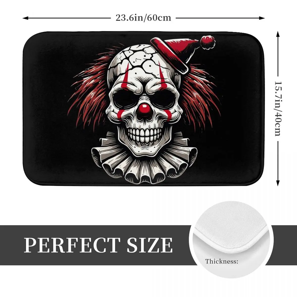 Sinister Clown Skull Creepy Red Nose Horror Anti-slip Doormat Floor Mat Carpet Rug for Kitchen Entrance Home Balcony Footpad Mat