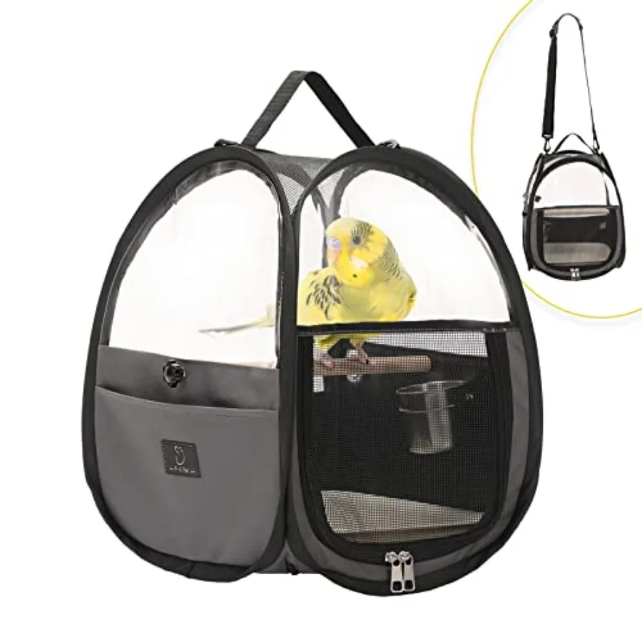 

Bird Carrier for Travel with Clear Windows, Breathable Safe Fabric, Lightweight Small Bird Cage with Tray, Stand and Feeder, Po