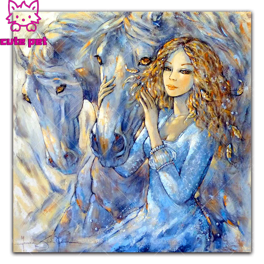 DIY Oil painting girl and horse Diamond Painting Space Cross Stitch Diamond Mosaic Diamond Embroidery Pattern Rhinestone Decor