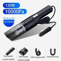 Home Car Vacuum Cleaner, 120W 12000Pa Rechargeable Handheld Wired Charging Multi-function Cleaning Accessories For Car Interior