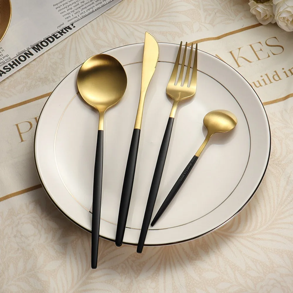 24Pcs Dinnerware Sets Stainless Steel Tableware Knifve Fork Coffee Spoon Gold Cutlery Mirror Flatware Silverware Kitchen Dinner