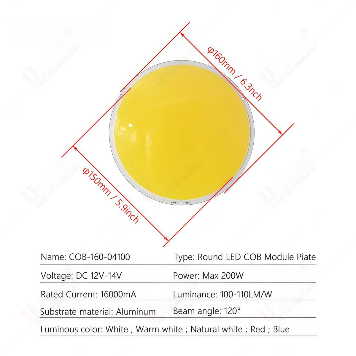 2pc 160mm Ultra Bright Warm Pure White 200W Round LED COB Lamp Chip on Board DC 12V 14V DIY LED Light Source Circular LED DIY