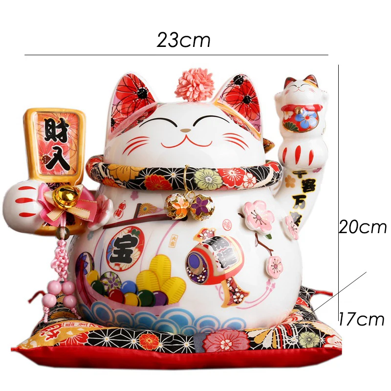 9 Inch Ceramic Fortune Lucky Cat Maneki Neko Ornament Home Decoration Gift Feng Shui Piggy Bank Centerpiece