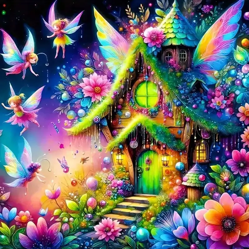 

CHENISTORY 5D DIY Diamond Painting Mosaic Elf House Full Diamond Embroidery Winter Landscape Needlework Pictures Home Decor