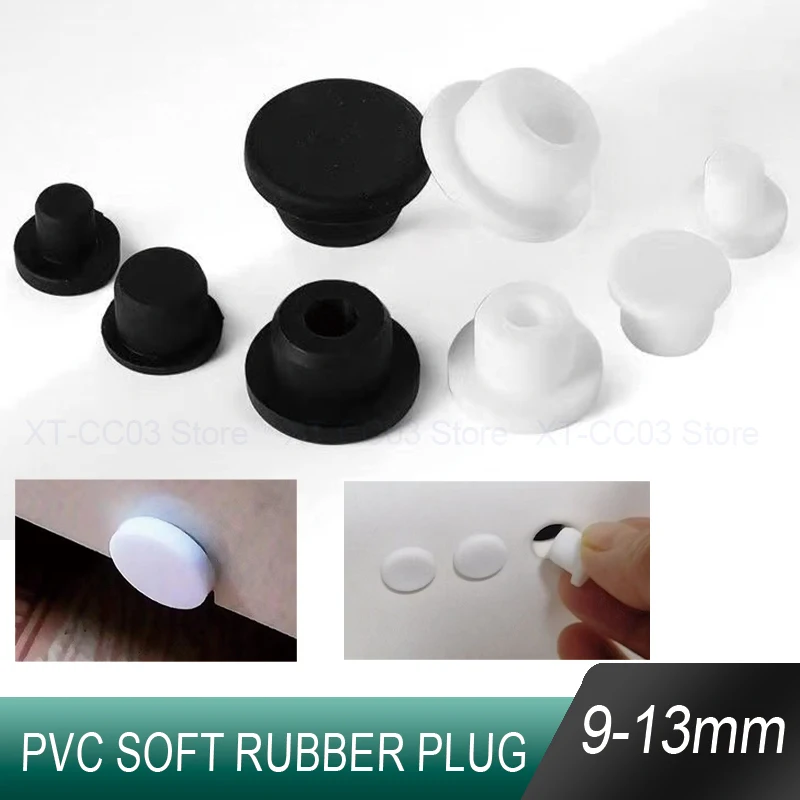 5-100Pcs PVC Soft Rubber Hole Plug 9/10/11/12/13mm White/Black Dust Waterproof Cap Round Pipe Plugs Hardware Sealing Accessory