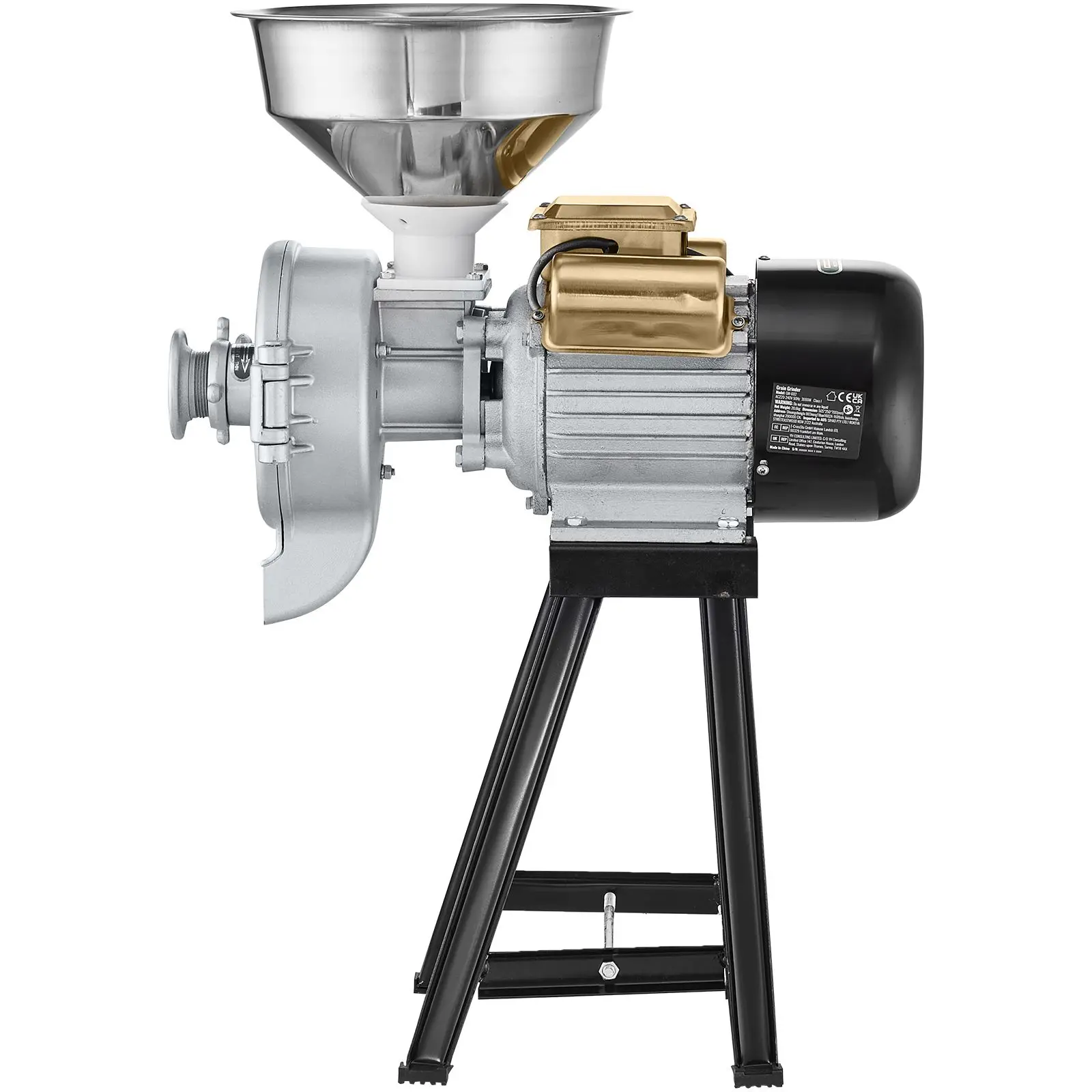 Electric Grain Mill Grinder, 3000W Spice Grinders, Commercial Corn Mill with Funnel, Thickness Adjustable Powder Machine, Heavy Duty Feed Flour Cereal Mill Wheat Grinders, Dry & Wet Grinder