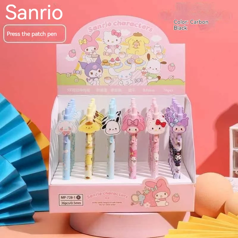 Sanrio Gel Pen 12/36pcs kawaii Hello Kitty High-value Cartoon Press The Patch Pen To Write Super Smooth Student Pen Carbon Black