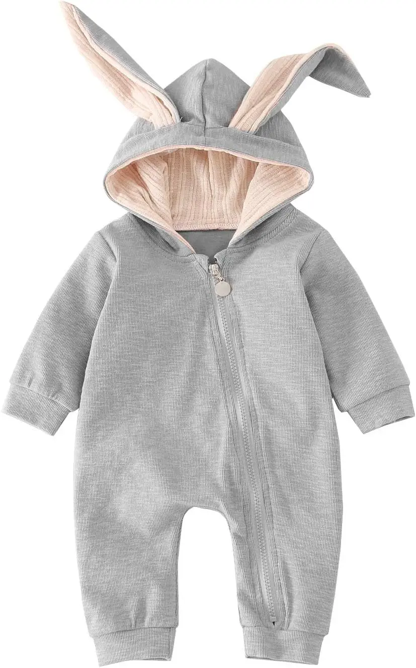 Lamgool Infant Baby Boys Girls Bunny Romper Hooded Cute Rabbit Ear Zipper Jumpsuit for Easter Halloween 0 - 24 Months