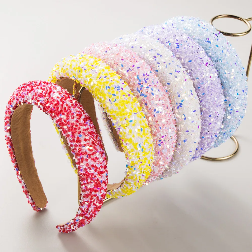 Women Girls Spring Colorful Sequin Sponge Padded Hairband Headband Adult Hair Accessories Hair Jewley