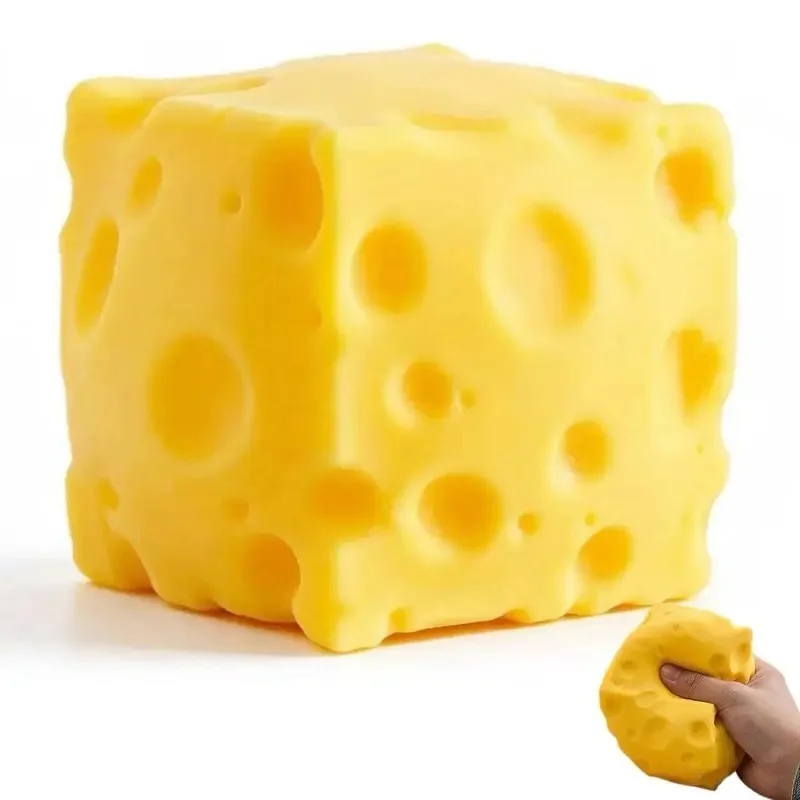 Stretchy & Squish Cheese Squishy Ball - Squeeze Stress Ball with Fun Holes, Instant Stress Relief Sensory Toy, Great Gift Idea