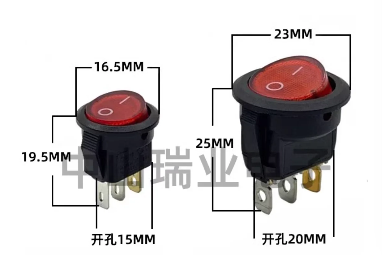Circular ship button switch 3-legged 2-speed small power electric frying pan Button switch below upper circle 15mm 20mm NO.C3034