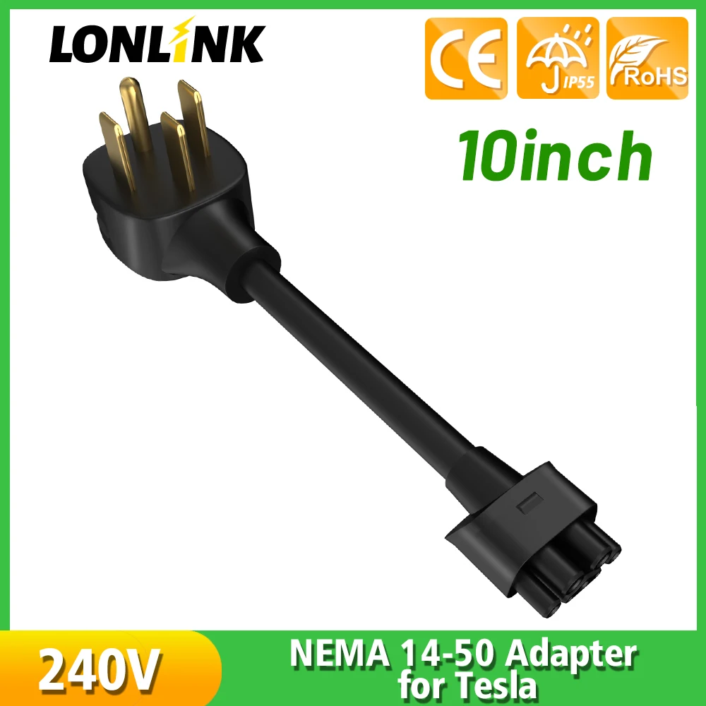 

LONLINK NEMA 14-50 Adapter for Tesla Gen 2 Mobile Portable Charger to NEMA 14-50 240V Outlet at 32 Amp 14-50 Length 10 inches