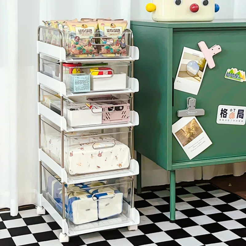 

Multi-layer snack storage cabinet Household toy rack Movable trolley Storage box