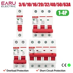 DZ47 1-4 Pole 3A 6A 10A 16A 20A 32A 40A 50A 63A 400V C Type Mini Circuit Breaker MCB 35mm Din Rail Mount Breaking Capacity 6KA