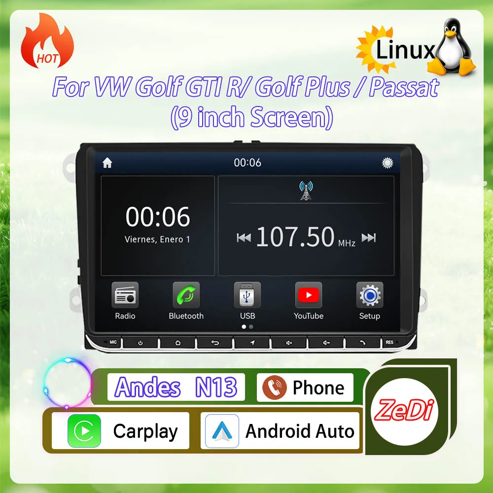 For VW Golf GTl R/ Golf Plus/ Passat(9 inch Screen)2026 new, Linux system,wireless CarPlay in-car navigation, video player, GPS
