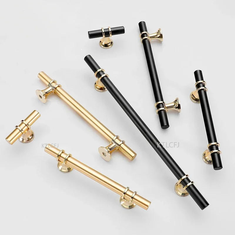 Drawer Cupboard Knob Furniture Wardrobe Handle Solid T Bar Kitchen Cabinet Hardware Black Gold Zinc Alloy Furniture Drawer Knobs