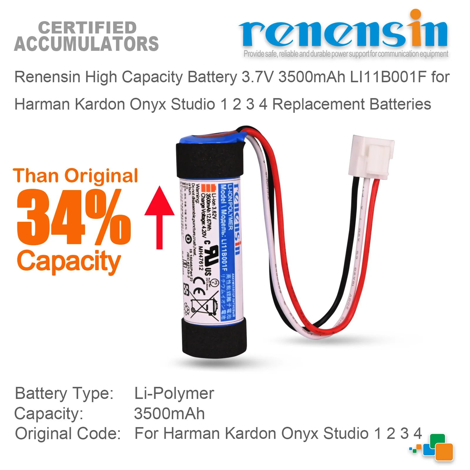 Renensin High Capacity Battery 3.7V 3500mAh LI11B001F for Harman Kardon Onyx Studio 1 2 3 4 Replacement Batteries