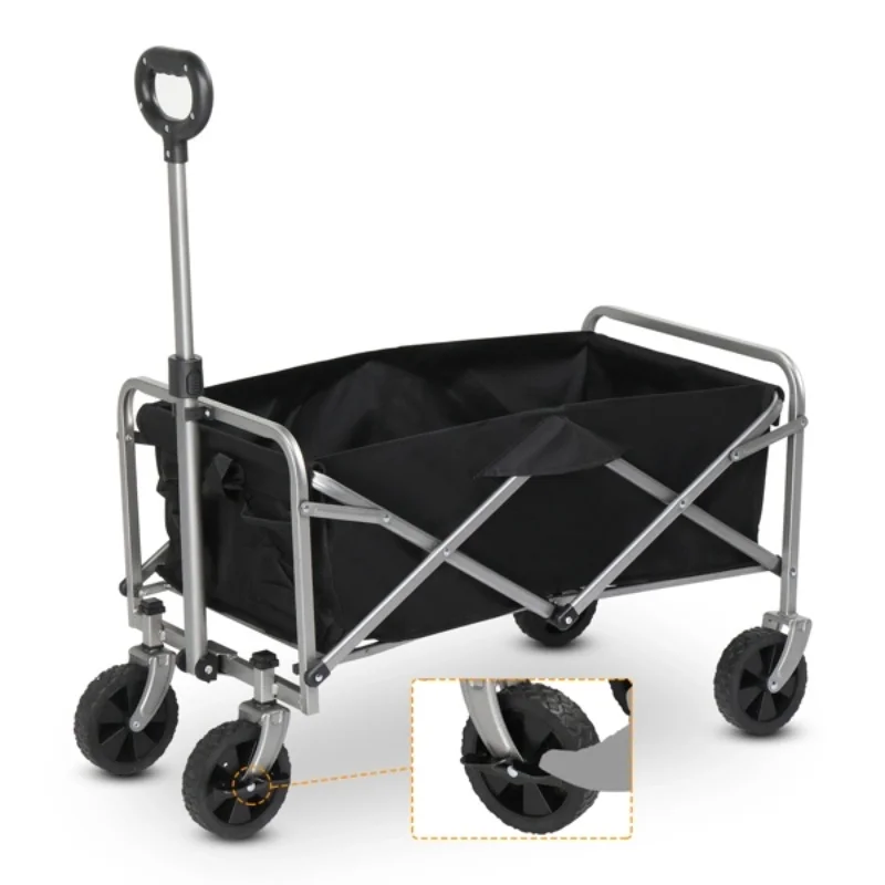 

74.5*45.5*84cm 100kg 600d Oxford Cloth Steel Frame Flat Folding Style Black Cloth Silver Frame Garden Folding Cart