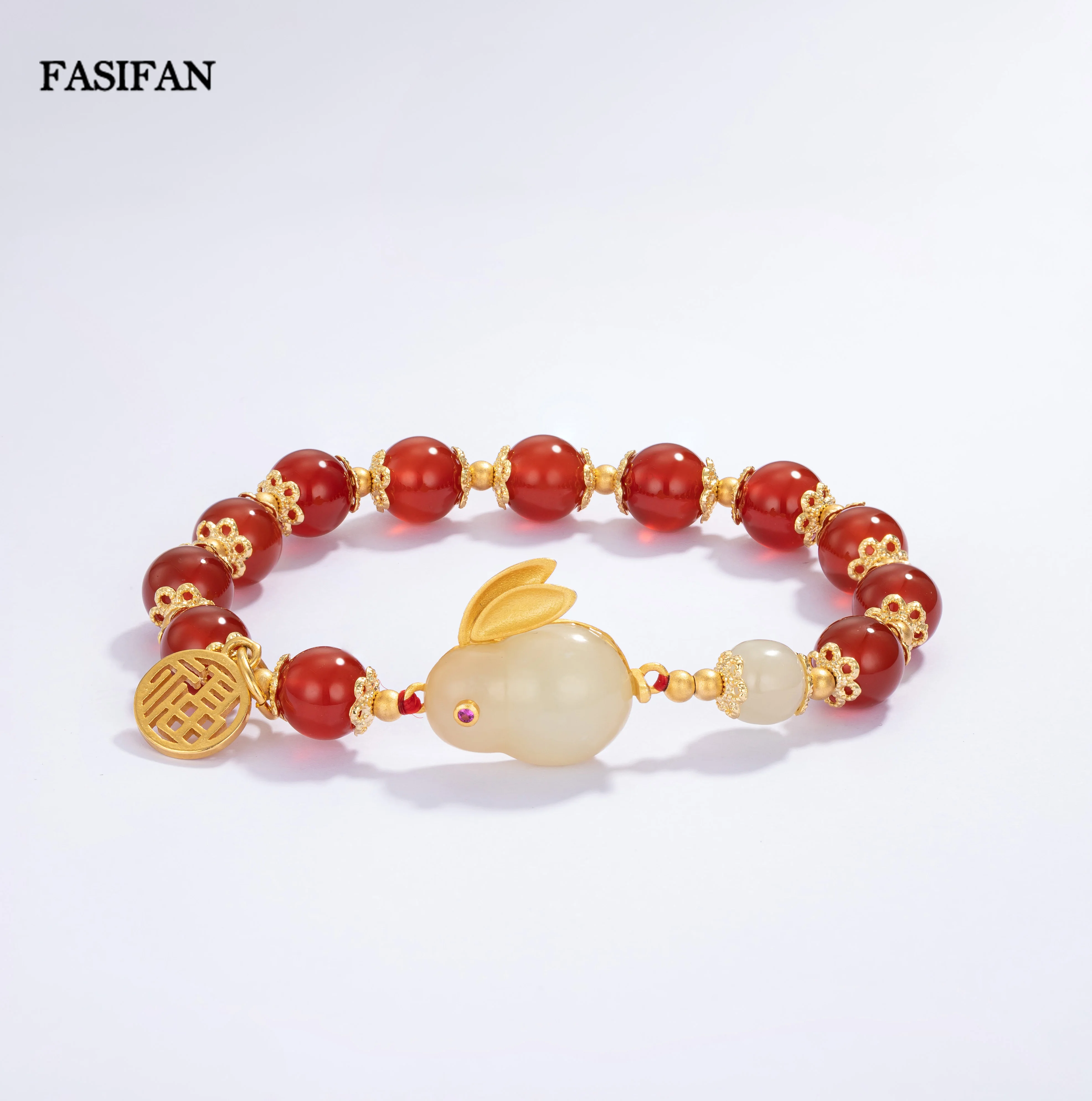 FASIFAN New Year Lucky Rabbit Beaded Bracelet For Women Elegant Red Beads Fu Letter Charm Bracelet Chinese Jewelry Festive Gifts