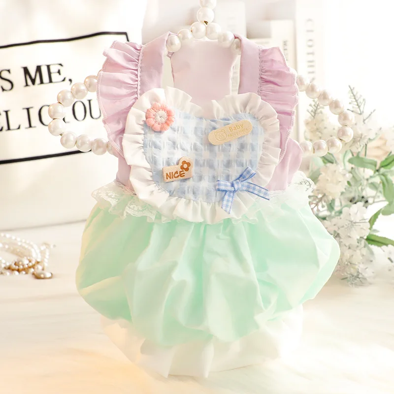 Dog clothes spring and summer thin cat princess dress bud pumpkin love skirt small dog teddy pet